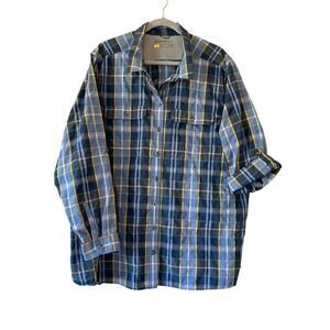 Eddie Bauer Travek Shirt Men Size 3X Nylon Outdoor Hiking Vent Plaid Blue Button